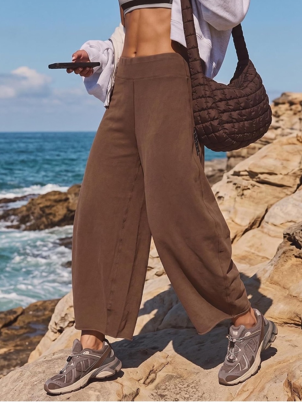 New Amazon Ainangua Casual Baggy Barrel Pants in Brown Size Medium $38.99